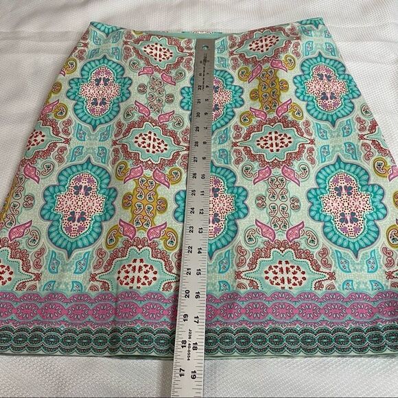 Talbots Turquoise Pink Print Pattern Lined Skirt - Picture 5 of 6